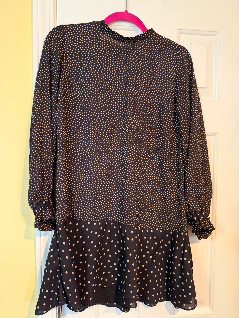 Zara Black Dress with Cream Polka Dots - Long Sleeve